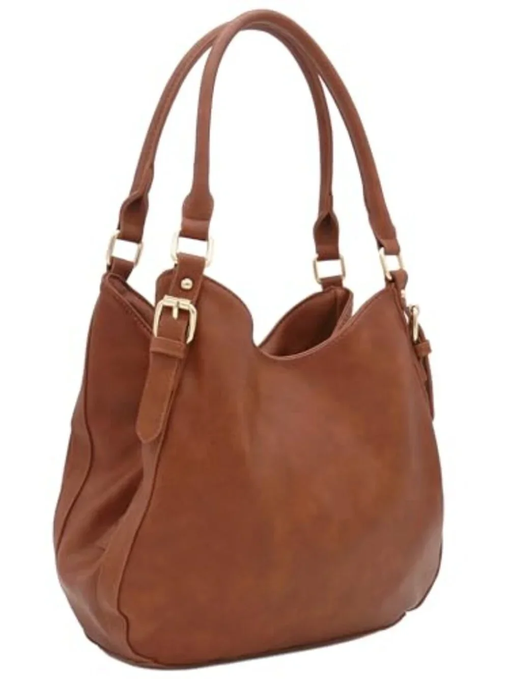 Faux Leather 3 Compartment Hobo Bag with Top Handles